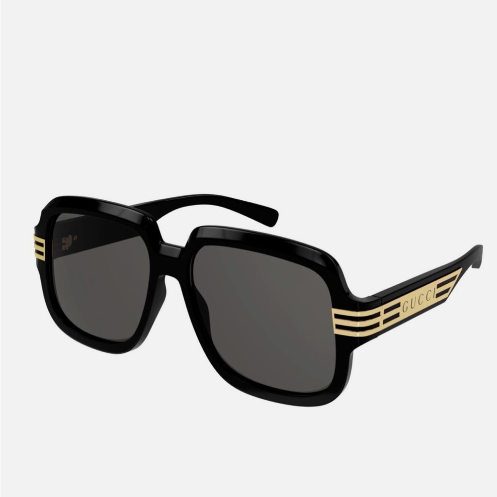 GUCCI GG0979S 001 RECTANGULAR SQUARE BLACK SHINY GREY 59MM MEN'S SUNGLASSES NEW